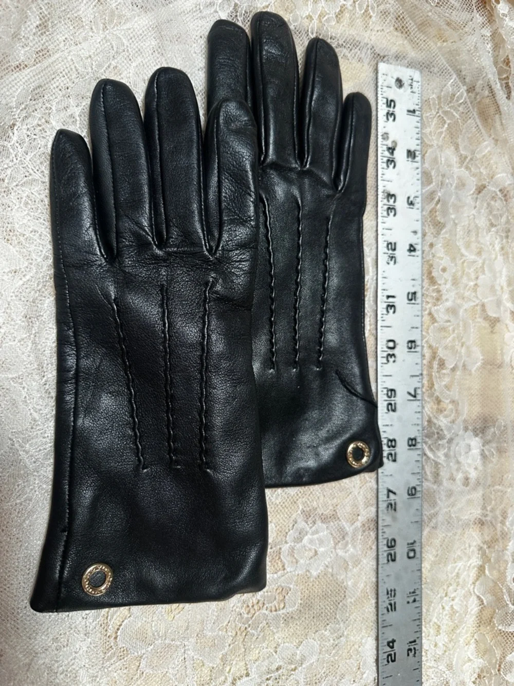 Coach Black Leather wool women’s driving riding Gloves with Gold Accent Soft